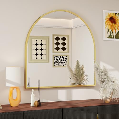 BEAUTYPEAK 31"x32" Arch Bathroom Wall Mirror, Gold