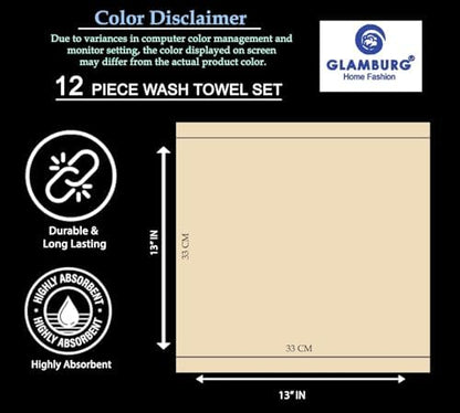GLAMBURG Ultra Soft 12-Piece Washcloths Set 13x13-100% Ringspun Cotton - Durable & Highly Absorbent Face Towels - Ideal for use in Bathroom, Kitchen, Gym, Spa & General Cleaning - Burgundy
