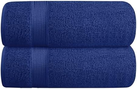 Belizzi Home Cotton 2 Pack Oversized Bath Towel Set 28x55 inches, Large Bath Towels, Ultra Absorbant Compact Quickdry & Lightweight Towel, Ideal for Gym Travel Camp Pool - Navy Blue