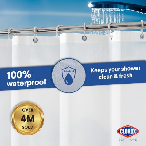 Clorox Shower Curtain Liner & Hooks, Premium Lightweight Flexible Waterproof 4g PEVA for Bathroom with Weighted Magnets, Standard Size 70" x 72", Frosty 1 Pack