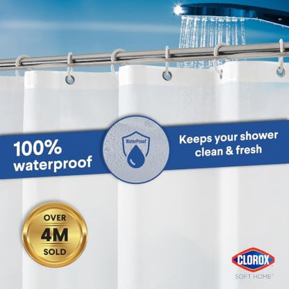 Clorox Shower Curtain Liner & Hooks, Premium Lightweight Flexible Waterproof 4g PEVA for Bathroom with Weighted Magnets, Standard Size 70" x 72", Frosty 1 Pack