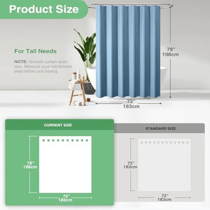 Dynamene Long Waffle Shower Curtain 256 GSM Heavy 72"x78" Moonlight Blue