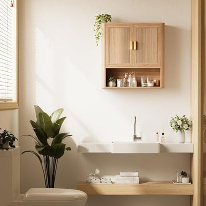 Bathroom Wall Storage Cabinet, Medicine Cabinet with Adjustable Wood Shelf & Doors, Over the Toilet Storage Cabinet Above Toilet Storage for Laundry Room & Living Room Kitchen Storage Islands (Oak)