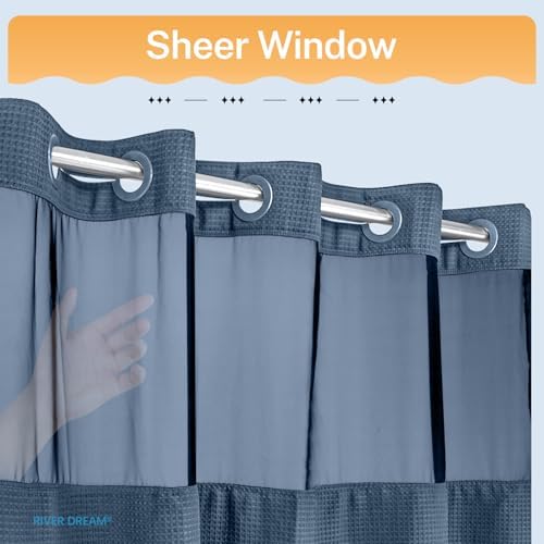 River Dream Waffle No Hook Shower Curtain with Liner,Moonlight Blue,71x74