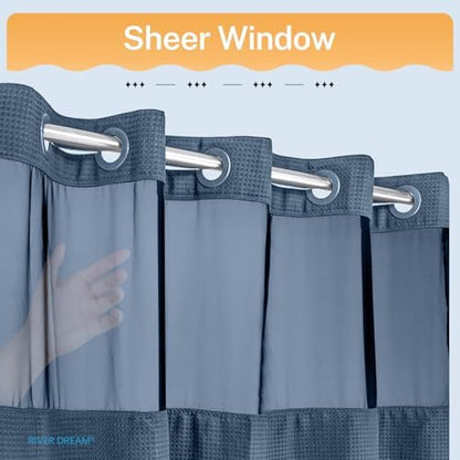 River Dream Waffle No Hook Shower Curtain with Liner,Moonlight Blue,71x74