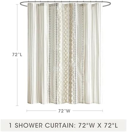 INK+IVY Imani Tufted Chenille 100% Cotton Shower Curtains Machine Washable, Modern Home Bathroom Décor Bathtub Privacy Screen, 72" x 72", Ivory