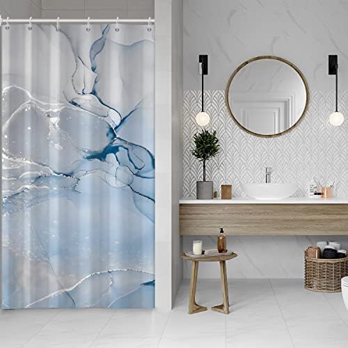 AWERT Blue Marble Shower Curtain for Bathroom Modern Blue White Marble Ink Shower Curtain with Hooks Washable Bathroom Accessories Bathtub Decor 36x72inch