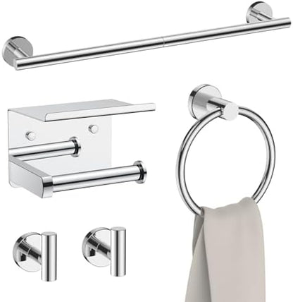 FORIOUS Bathroom Accessories, 5-Piece Bathroom Hardware Set - 24" Towel Bar