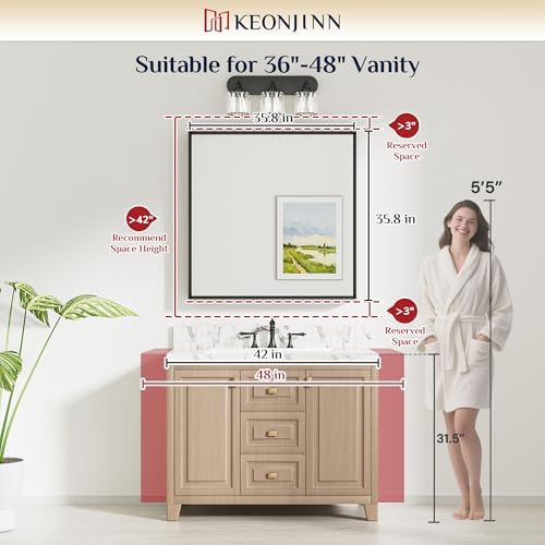 Keonjinn 36"x36" Brushed Nickel Framed Mirrors for Bathroom Sink, Anti Rust