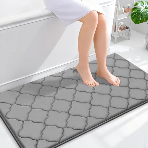 OLANLY Memory Foam Bath Mat Rug 44x24, Ultra Soft Bathroom Rugs, Grey