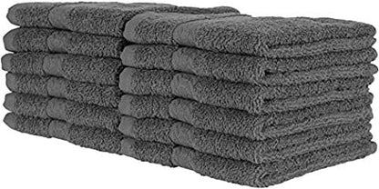 QUBA LINEN 100% Cotton Washcloth Set – Soft, Absorbent Face Towels for Bathroom & Gym Use – Durable, Reusable & Machine Washable Wash Cloths - Gray Color, 12x12 Inches, Pack of 12