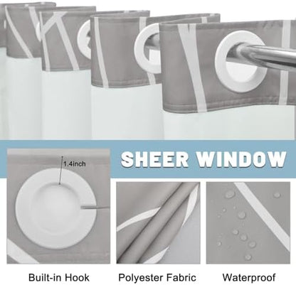 LXBNI Light Grey White No Hook Shower Curtain with Liner, 71 x 74 Inch