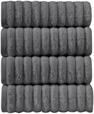 Elegant Comfort Luxury 100% Turkish Cotton Corduroy Ribbed 4 Pack Hand Towel Set 16 x 28 Inch - Absorbent, Super Soft, Quick Dry, Premium Towels for Bathroom, Gym, Spa and Hotel Use, Gray