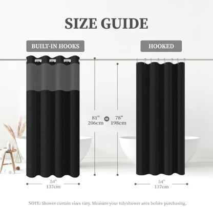 BTTN 54x81 Ringless Linen Textured Shower Curtain with Snap in Liner, Black