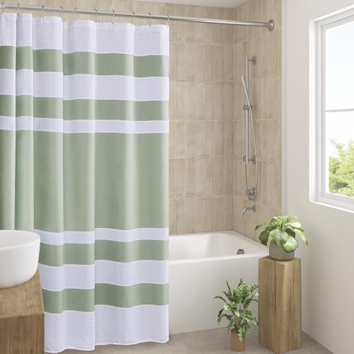 Madison Park Spa Waffle Shower Curtain for Bathroom, 72 x 72, Sage Green