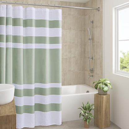 Madison Park Spa Waffle Shower Curtain for Bathroom, 72 x 72, Sage Green
