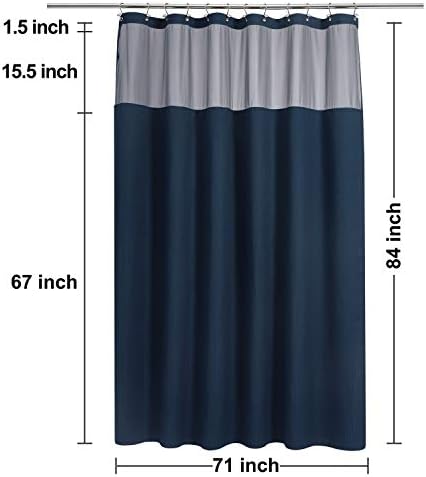 N&Y HOME Extra Long Waffle Shower Curtain with Snap-in Liner Navy, 71x84