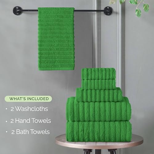 Elegant Comfort 100% Turkish Cotton Corduroy Ribbed Luxury Bath Towels 6-Piece Set,Premium Feel Quick Dry,Highly Absorbent, Contains 2 Bath Towels,2 Hand Towel& 2Washcloths,Emerald Green(Pack of 4)