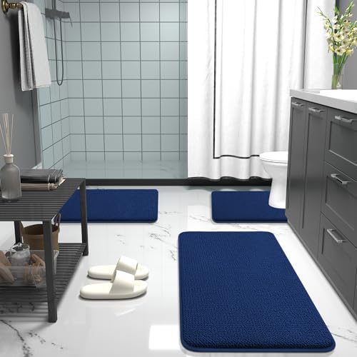 OLANLY Thick Memory Foam Bathroom Rugs 30x18, Soft Absorbent Bath Mat, Navy