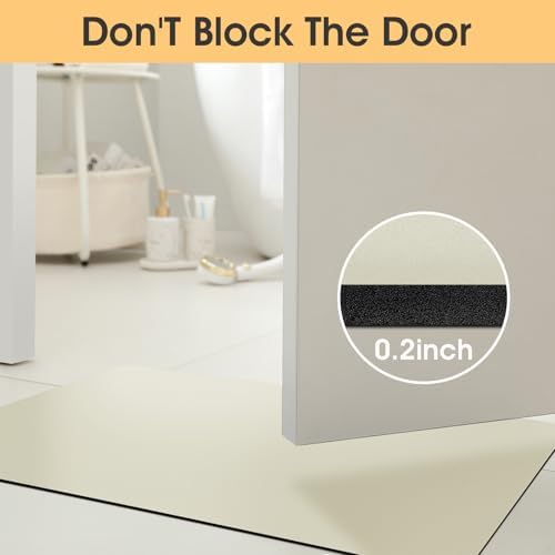 ACCUMTEK Non Slip Bath Mat, Thin Bathroom Rugs Fit Under Door, Quick Dry Bath Mats, Machine Washable Bath Rugs for Bathroom, Bathtub & Kitchen, Light Beige/Upgraded Solid/24 x17