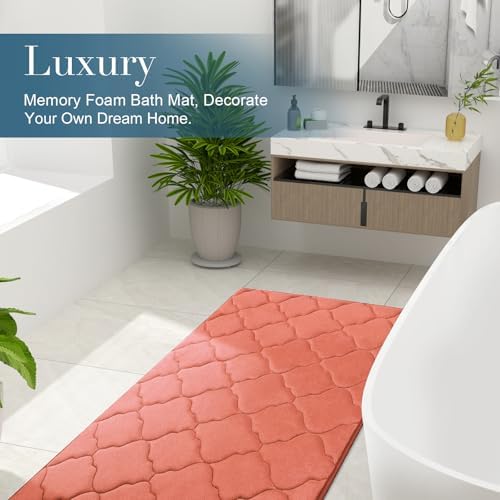 OLANLY Memory Foam Bath Mat Rug 36x24, Ultra Soft Bathroom Rugs, Coral