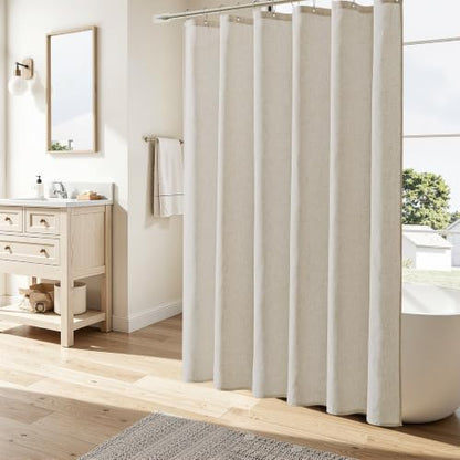 Naturoom Linen Shower Curtain 84 Inch Long for Bathroom Vanilla 1 Panel
