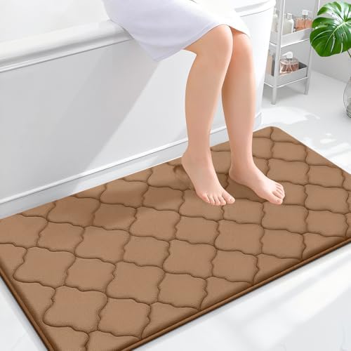 OLANLY Memory Foam Bath Mat Rug 44x24, Ultra Soft Bathroom Rugs, Dark Beige