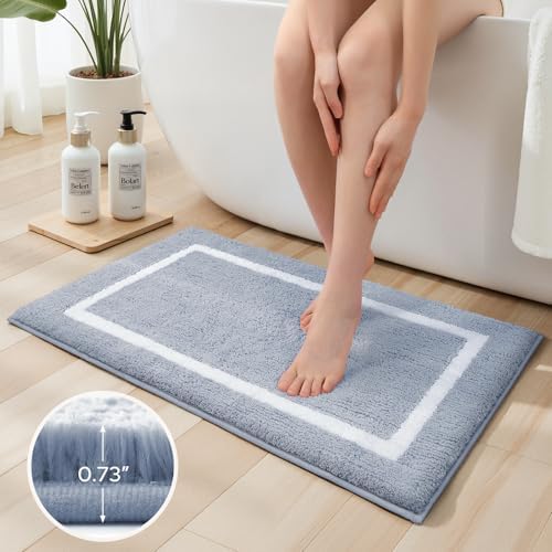 HOMEIDEAS Grey Blue Bathroom Rugs Sets 2 Piece 20" x 32" + 16" x 24"