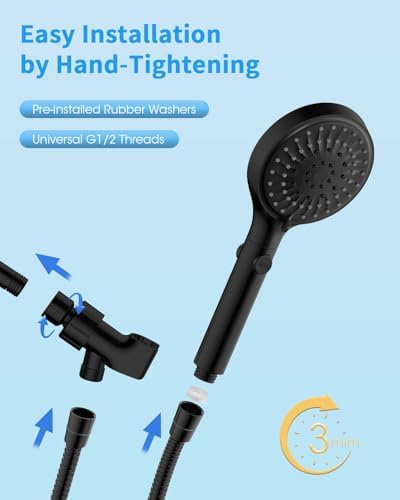 FASDUNT Shower Head with Handheld, High Pressure Showerhead with Hose Black
