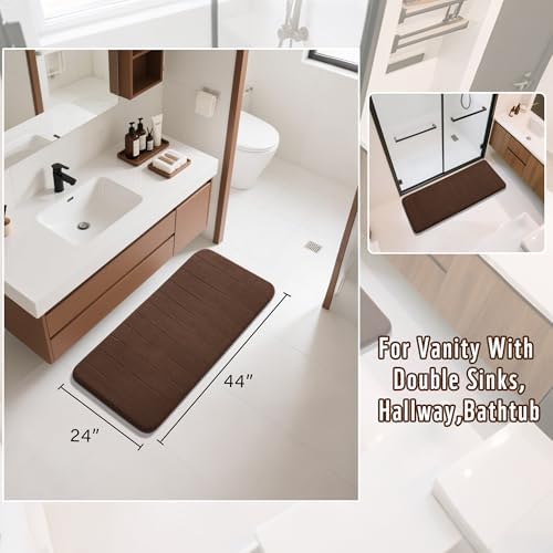 Yimobra Long Bath Mat 44"x24", Super Soft Quick Dry Memory Foam Bathroom Rug, Water Absorbent, Non Slip Backing Machine Washable for Tub Shower, Thick Comfort Support, Brown