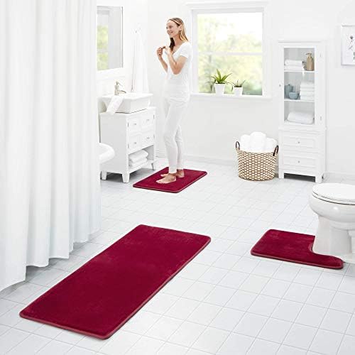 Memory Foam Bath Mat Non Slip Absorbent Super Cozy Velvet Bathroom Rug Carpet (17 inches X 24 inches, Red)