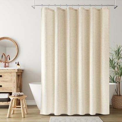 Nanspring Linen Shower Curtain for Bathroom 72x72 Inch 1 Panel Beige Color