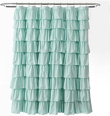 Lush Decor Ruffle Shower Curtain | Floral Textured Vintage Chic Farmhouse Style Design, Light Turquoise, 72" x 72"