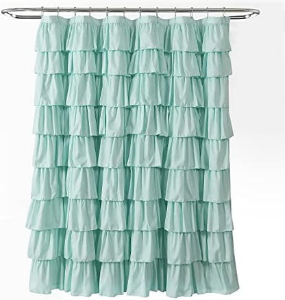 Lush Decor Ruffle Shower Curtain | Floral Textured Vintage Chic Farmhouse Style Design, Light Turquoise, 72" x 72"