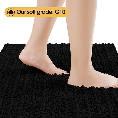 ACCUMTEK Extra Long Upgrade Luxury Black Bathroom Rug Mat 70"x24", Ultra Soft Thick Absorbent Bath Mats, Non Slip Chenille Toilet Mat for Bathroom, Bedroom, Kitchen, Shower, Tub