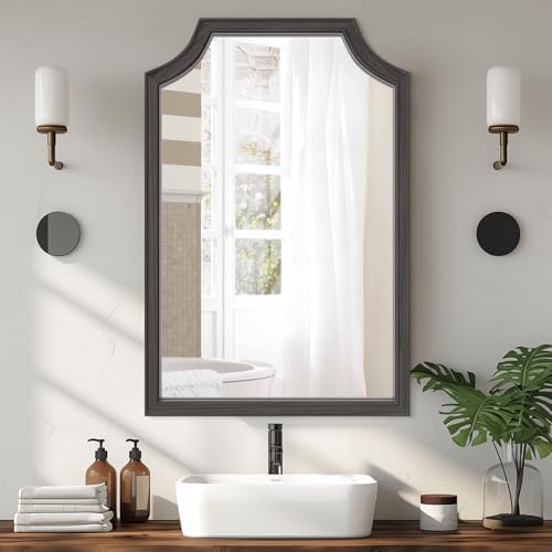 WallBeyond Scalloped Wood Mirror for Small Bathroom Vanity 20x30 Inch Rectangle Wall Mirror Decor for Hallway Bedroom Living Room Home (Black)