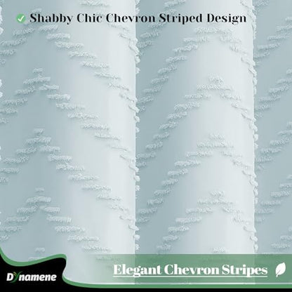 Dynamene Boho Farmhouse Shower Curtain Tufted Chevron 72"x72" Fog Blue