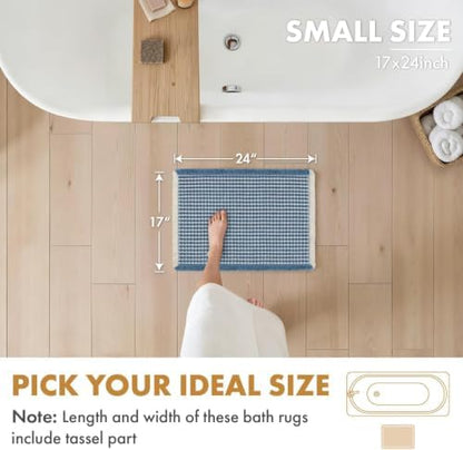 MIULEE Set of 2 Waffle Bathroom Rugs Boho Bath Mat Blue&Cream 17x24 Inch