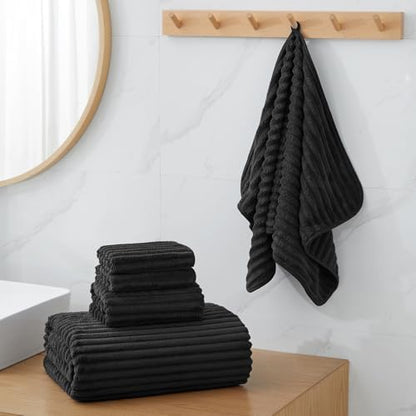 6 Piece Bath Towel Set, 40"x80" Oversized Bath Sheets, Black