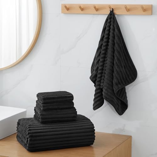 6 Piece Bath Towel Set, 30"x60" Microfiber Towels,Black