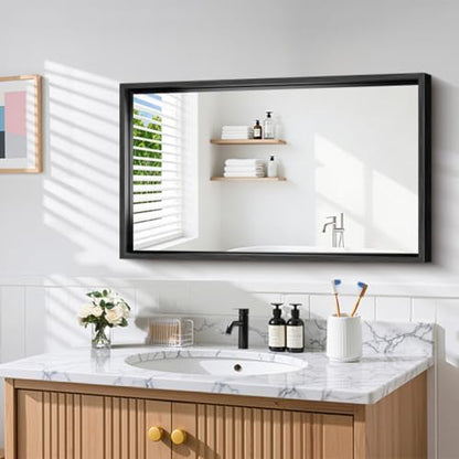 CIRCUMI 24"x40" Brushed Black Bathroom Mirror, Rectangular Vanity Mirror