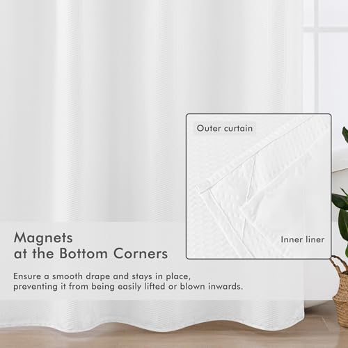 Mrs Awesome No Hook Extra Long Shower Curtain with Snap Liner 71x86, White