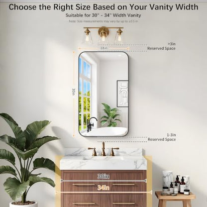 DESBING 18"x30" Bathroom Mirror for Over Sink, Black Framed Wall Mirror