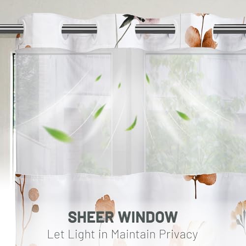 WITHLOC No Hook Floral Shower Curtain with Liner, Burnt-Orange, 71x74