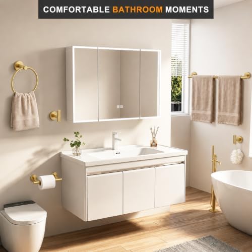5 Piece Brushed Gold Bathroom Hardware Accessories Set, 24" Towel Bar Set
