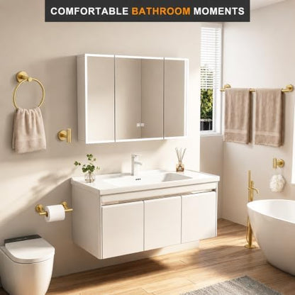 5 Piece Brushed Gold Bathroom Hardware Accessories Set, 24" Towel Bar Set