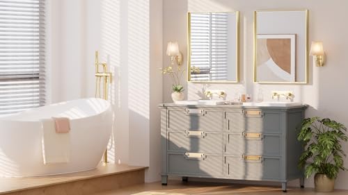 Keonjinn 28x36 Inch Gold Bathroom Mirror for Over Sink, Vanity Mirror