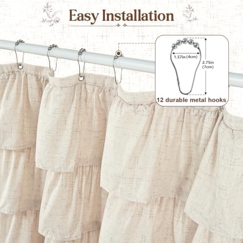 Yinhua Long Farmhouse Shower Curtains for Bathroom with Ruffle, 72" Wx78 L