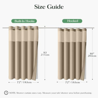 Dynamene Beige Hook Free Waffle Shower Curtain & Snap-in Fabric Liner,72x83