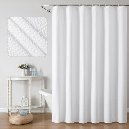 OWENIE White Shower Curtain for Bathroom 78 Inches Long, 3D Embossed Textured Fabric Farmhouse Shower Curtain Soft Cloth, Water Repellent, Machine Washable, Hotel Style, 72" W x 78" L, White